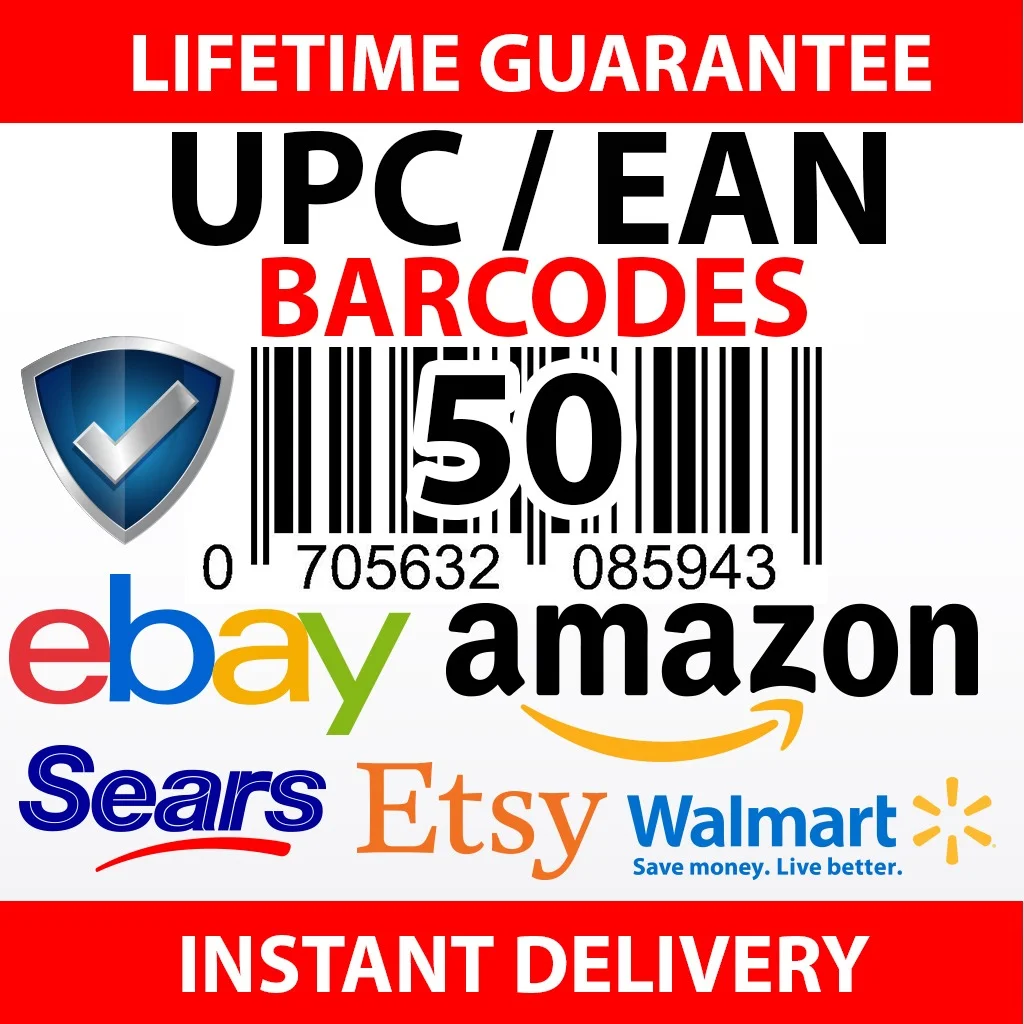 50 UPC EAN barcodes pack for Amazon FBA, eBay, Walmart, Etsy, Shopify